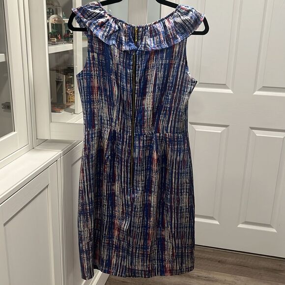 KATE SPADE Silk Shift Dress Ruffle Neckline Multicolor Sleeveless, Size 6 - Picture 7 of 11